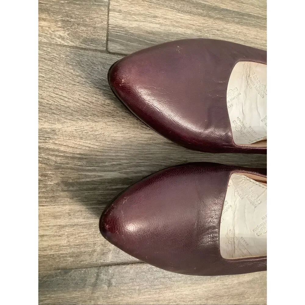 Maison Margiela Women's 8 Brown Leather Slip On Ballerina Flats Italian B11-2